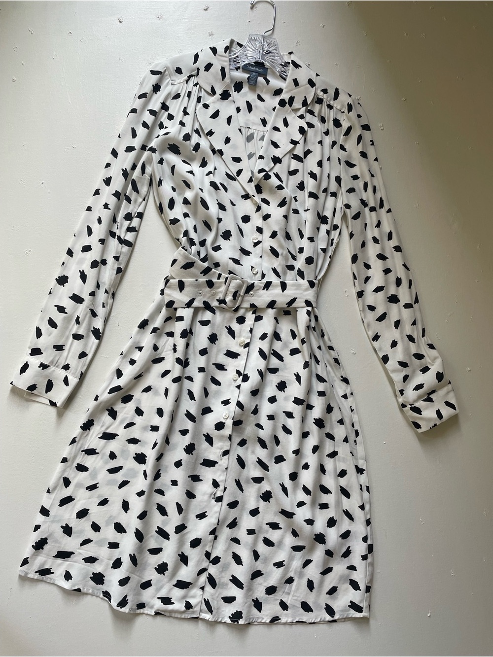 ModCloth Black and White Printed Belted Midi Shirt Dress
